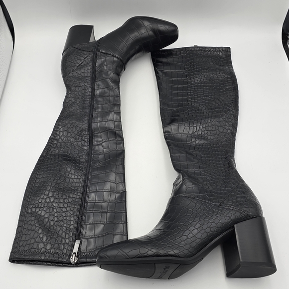 6W Franco Sarto Women's Tribute Knee High Boots, Black Crocco Faux Leather - Picture 2 of 16